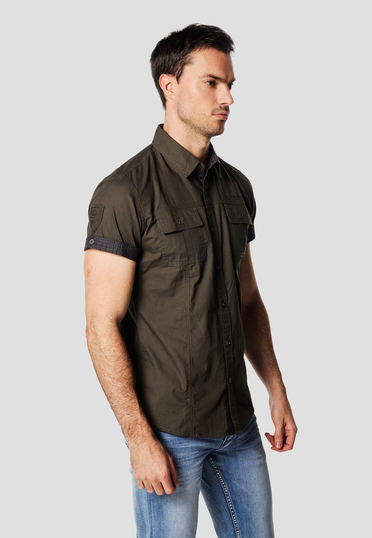 Camisa manga corta multipockets popelín náutico hombre kaki - Koroshi 2611CC04