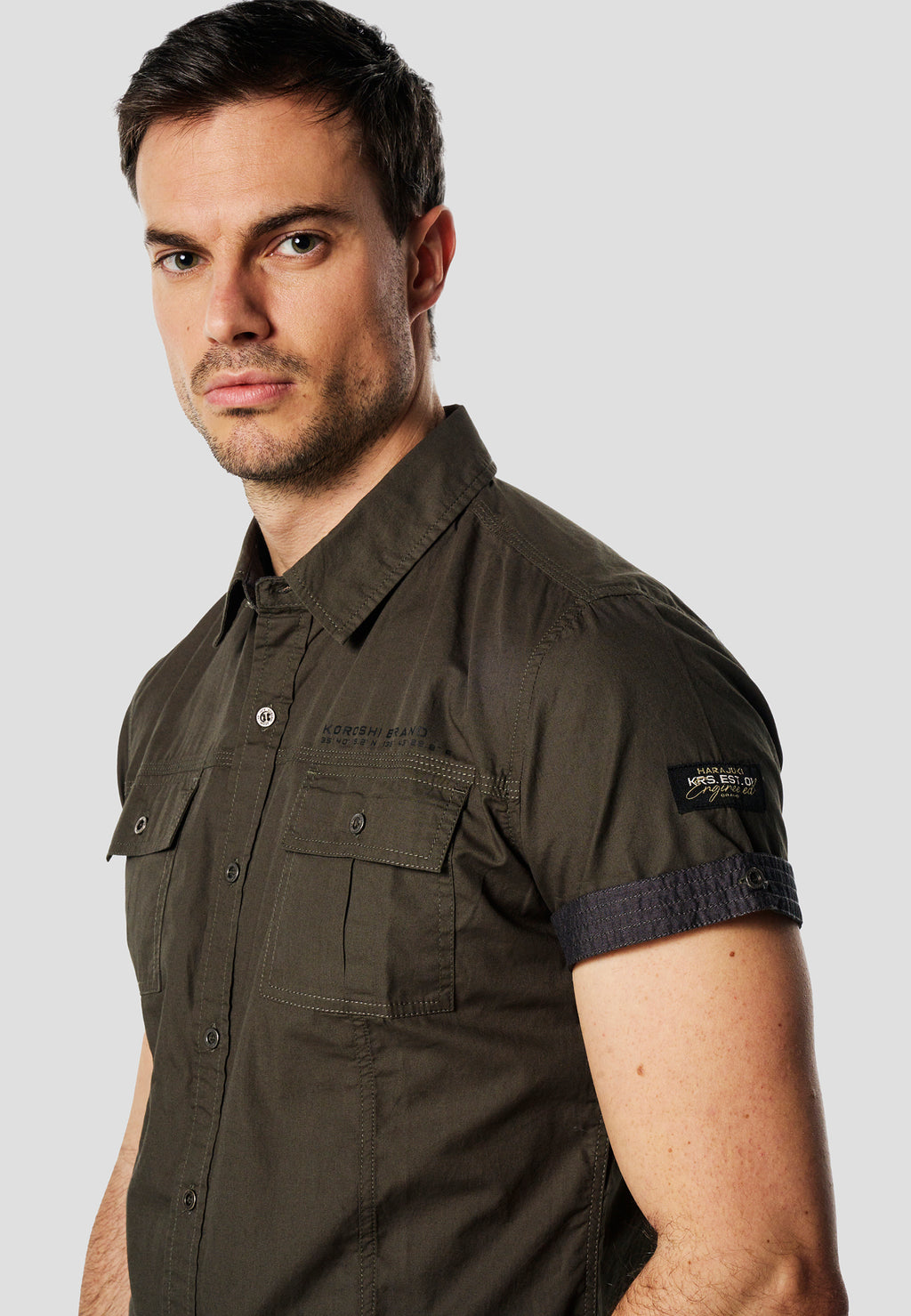 Camisa manga corta multipockets popelín náutico hombre kaki - Koroshi 2611CC04