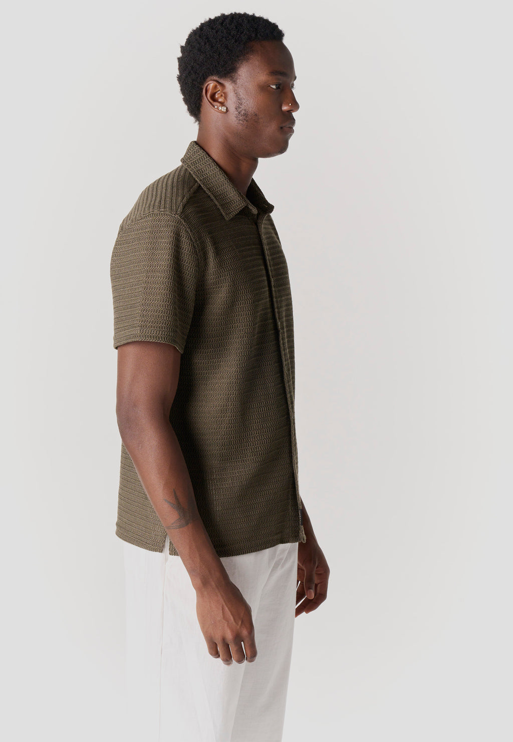 Camisa casual relaxed algodón manga corta hombre kaki - Koroshi 2611CC19