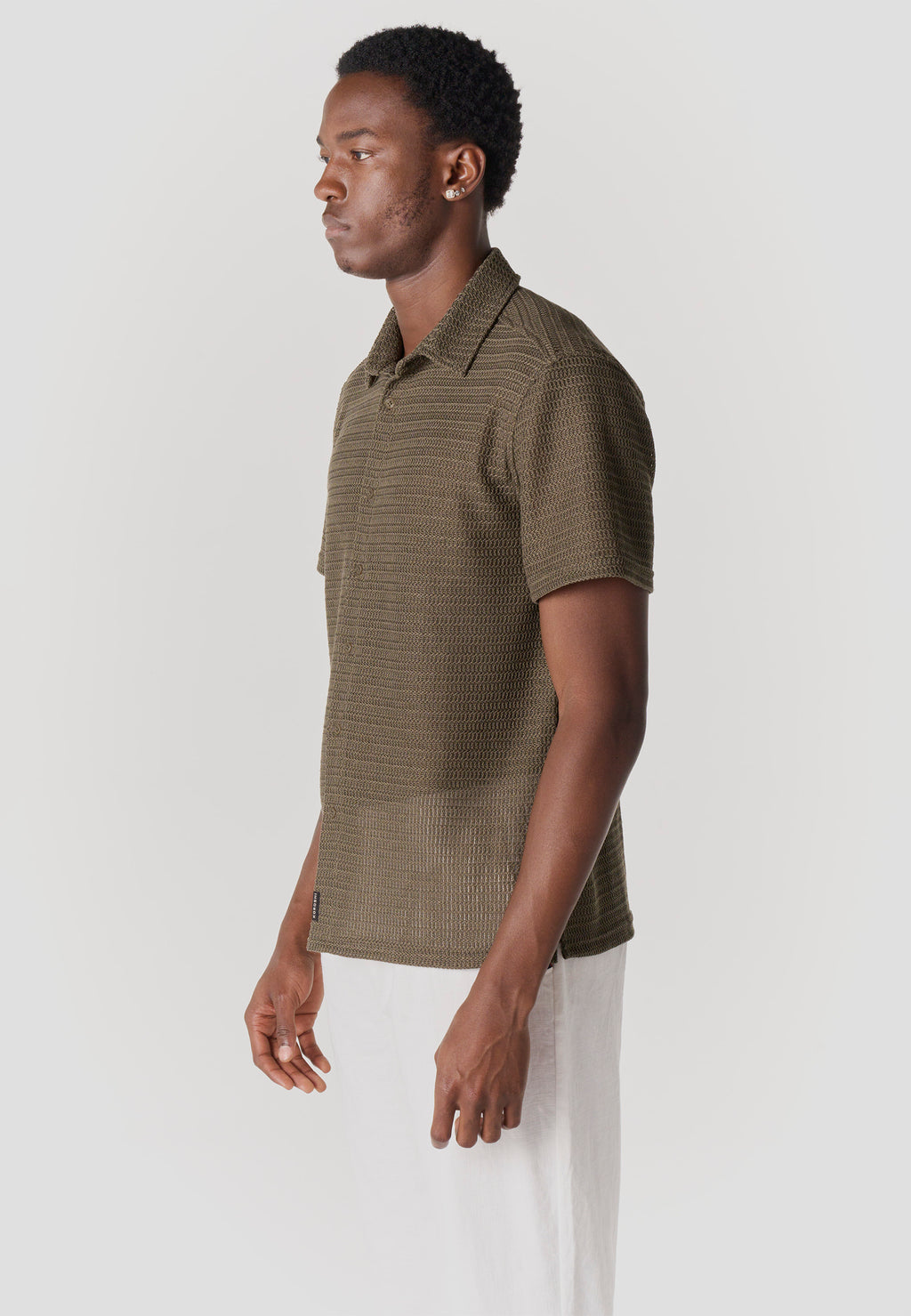 Camisa casual relaxed algodón manga corta hombre kaki - Koroshi 2611CC19