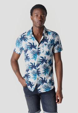 Camisa màniga curta estampada casual viscosa home blanc - Koroshi 2611CC36