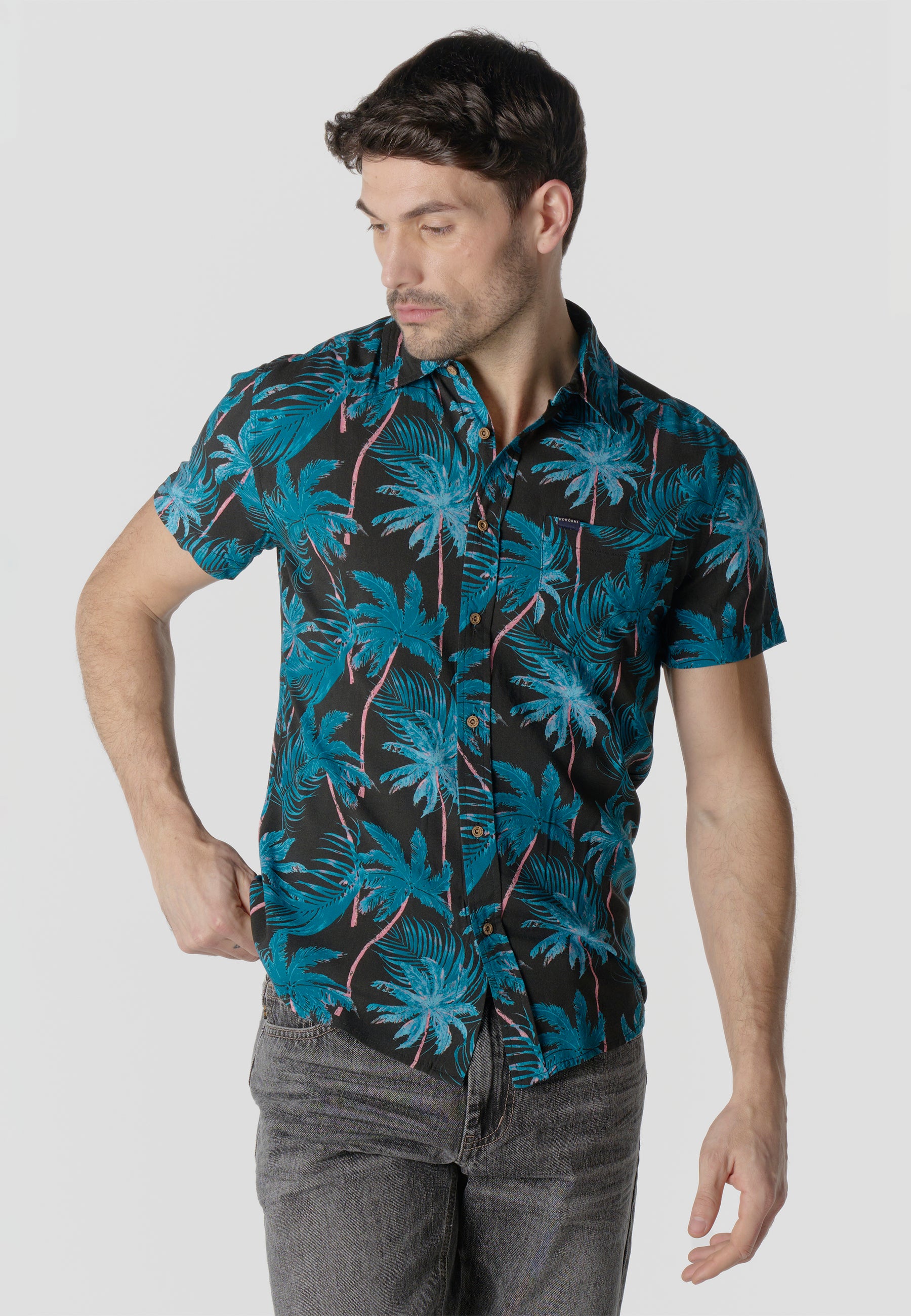Camisa manga corta casual estampada hombre