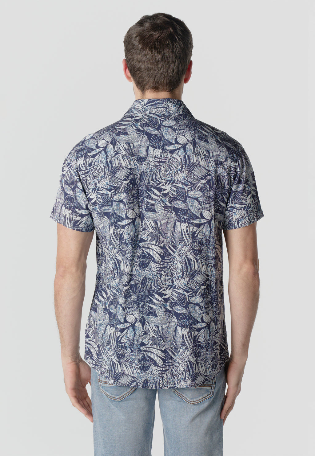 Camicia blu da uomo a manica corta in viscosa stampa tropicale - Koroshi 2611CC37