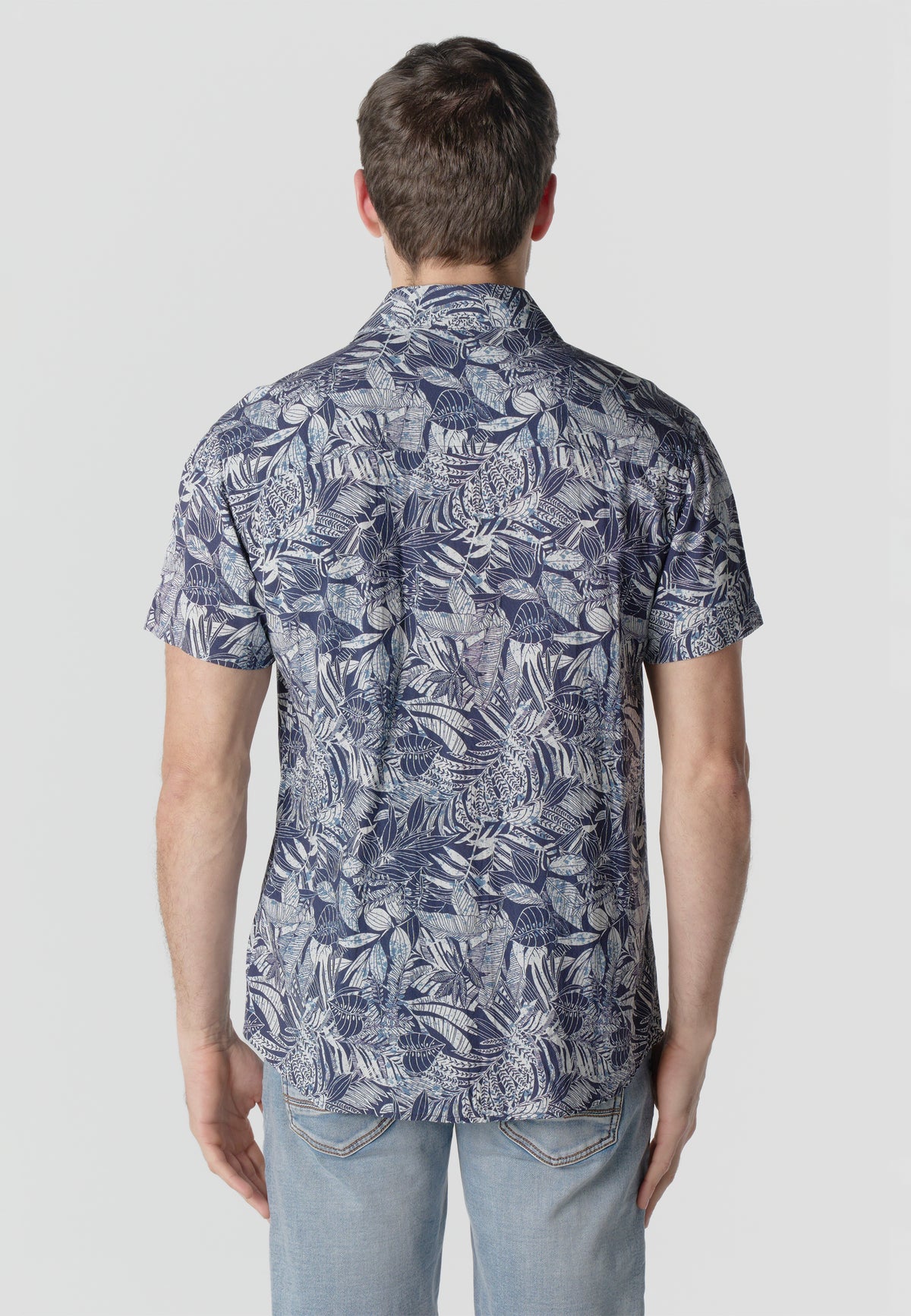 Camicia blu da uomo a manica corta in viscosa stampa tropicale - Koroshi 2611CC37