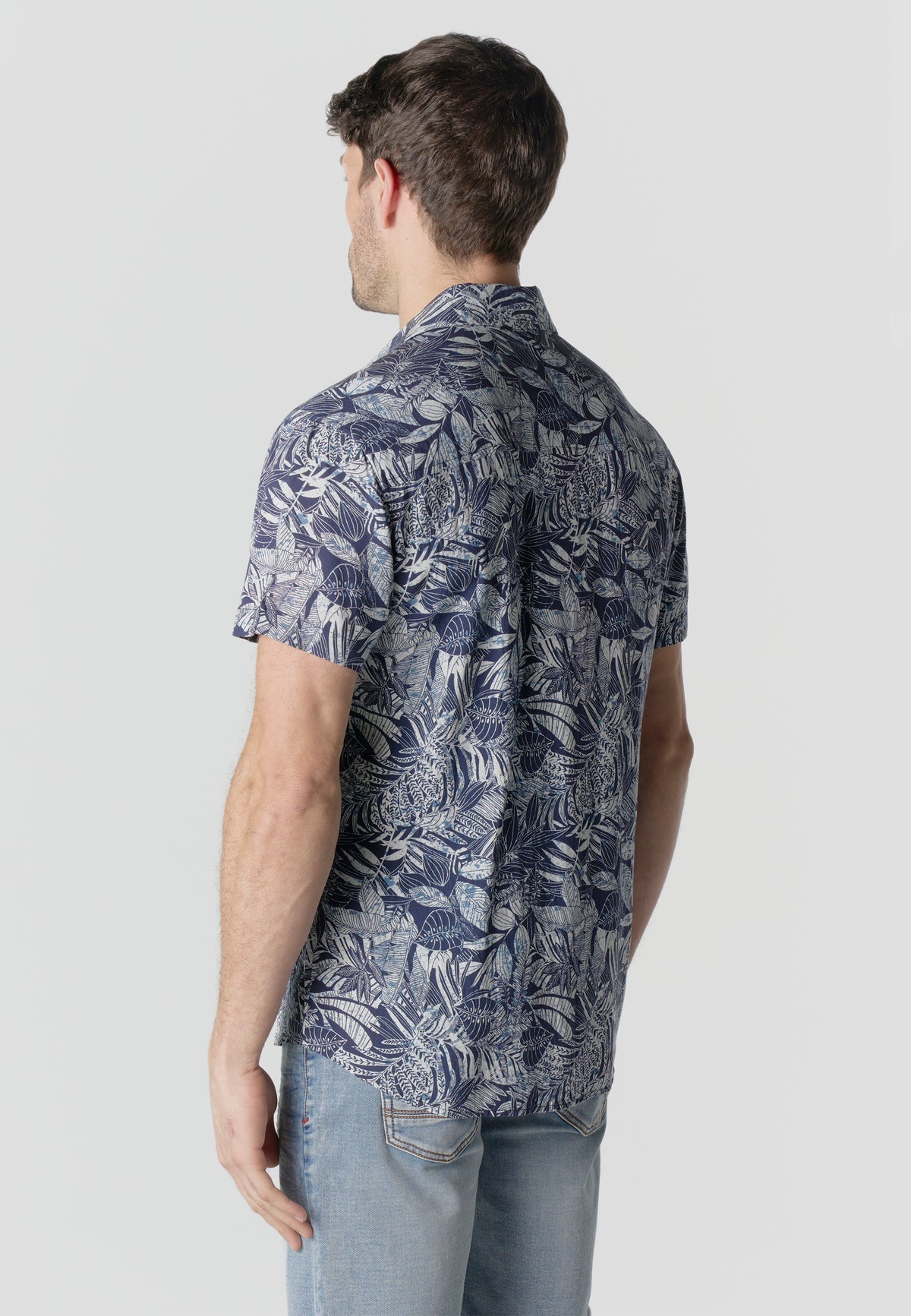 Camicia blu da uomo a manica corta in viscosa stampa tropicale - Koroshi 2611CC37