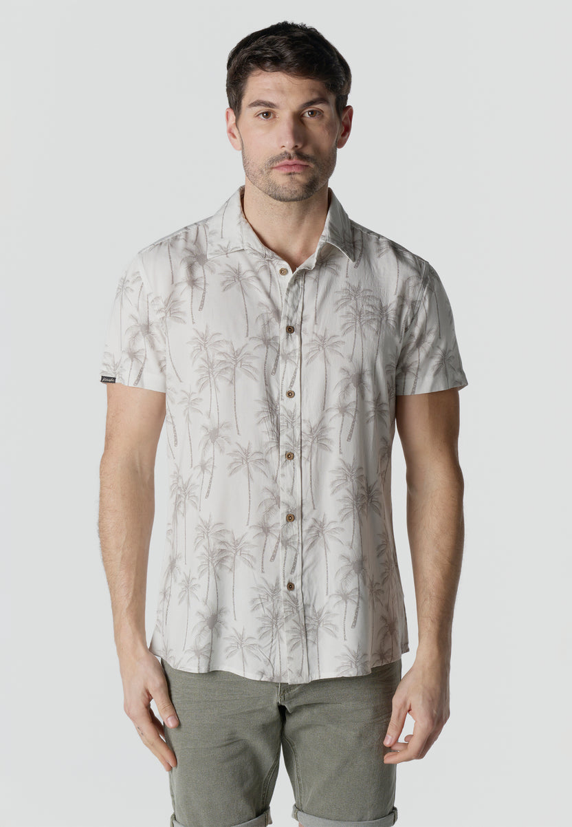 Ecru men's short sleeve viscose tropical print shirt - Koroshi 2611CC40