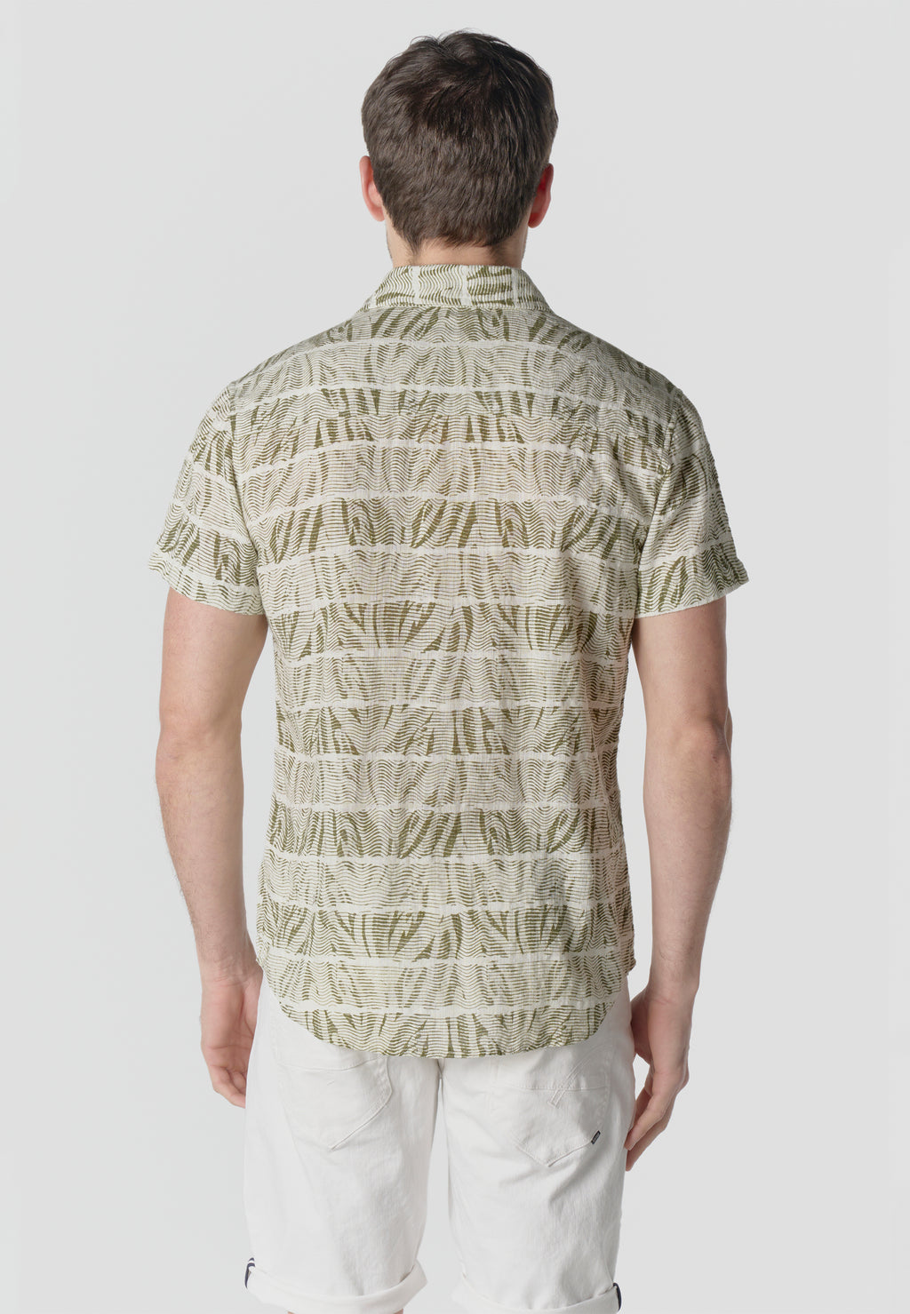 Camicia da uomo kaki a maniche corte in cotone fiammato stampato - Koroshi 2611CC42