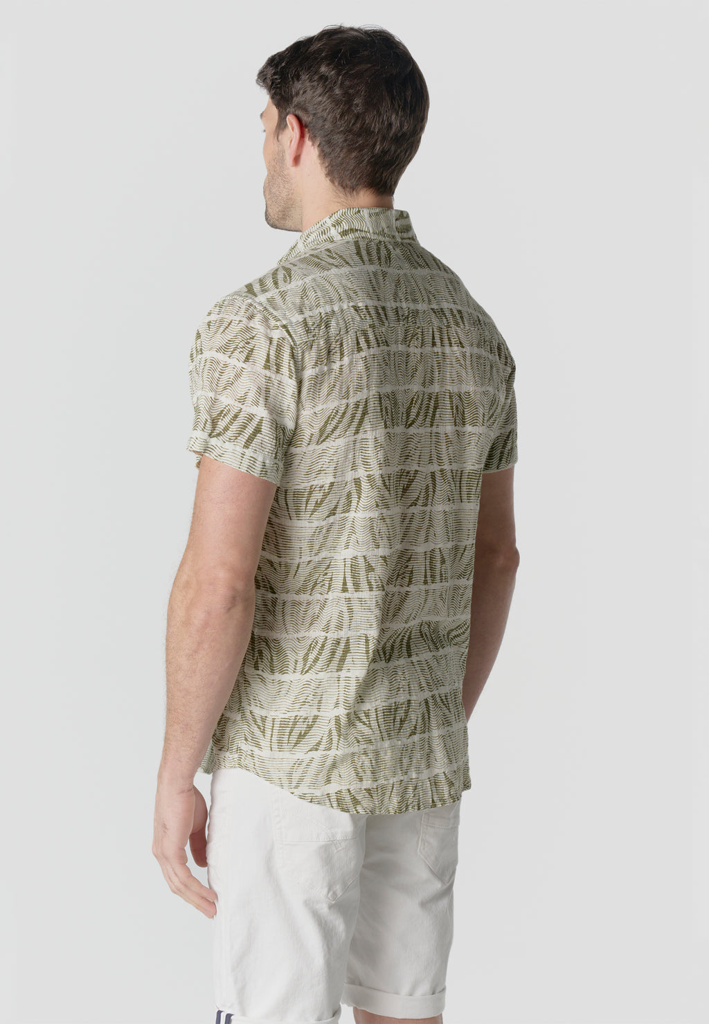 Camicia da uomo kaki a maniche corte in cotone fiammato stampato - Koroshi 2611CC42