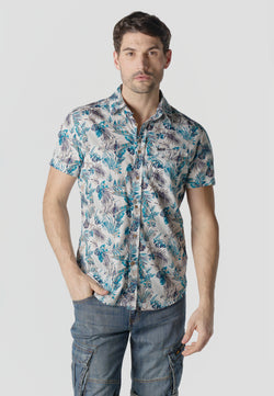 Chemise décontractée tropicale en coton blanc à manches courtes pour homme - Koroshi 2611CC43