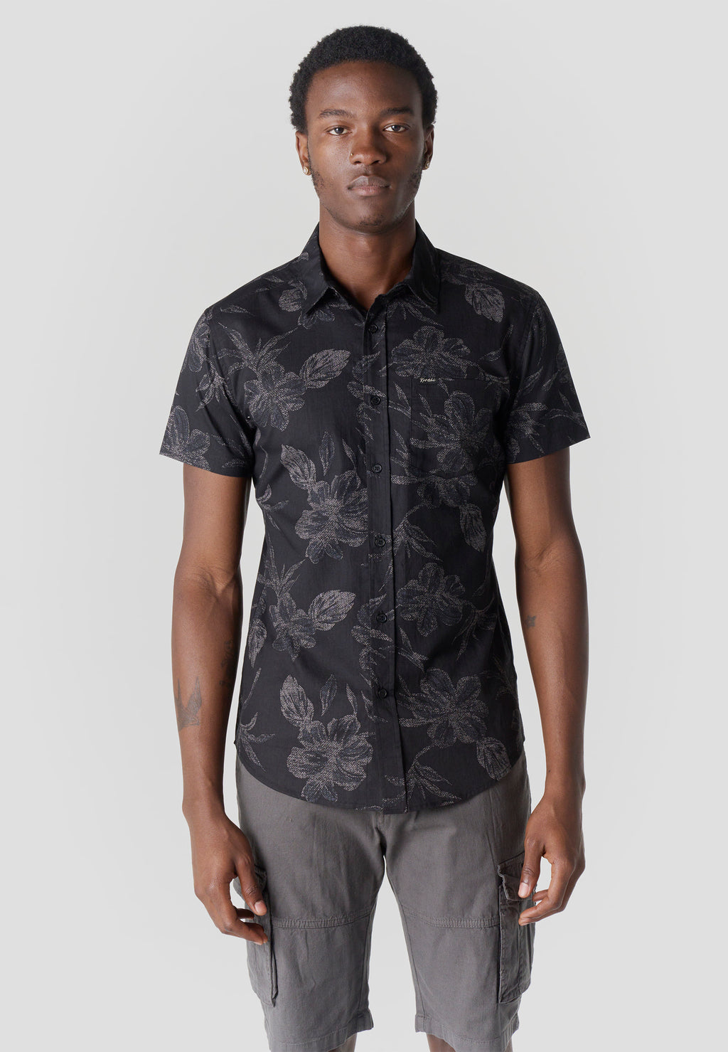 Chemise décontractée tropicale en coton à manches courtes pour homme noir - Koroshi 2611CC43