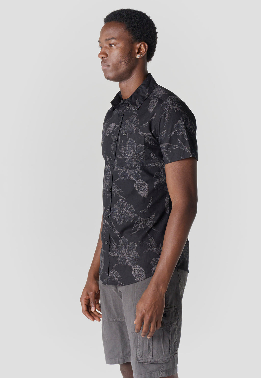 Chemise décontractée tropicale en coton à manches courtes pour homme noir - Koroshi 2611CC43