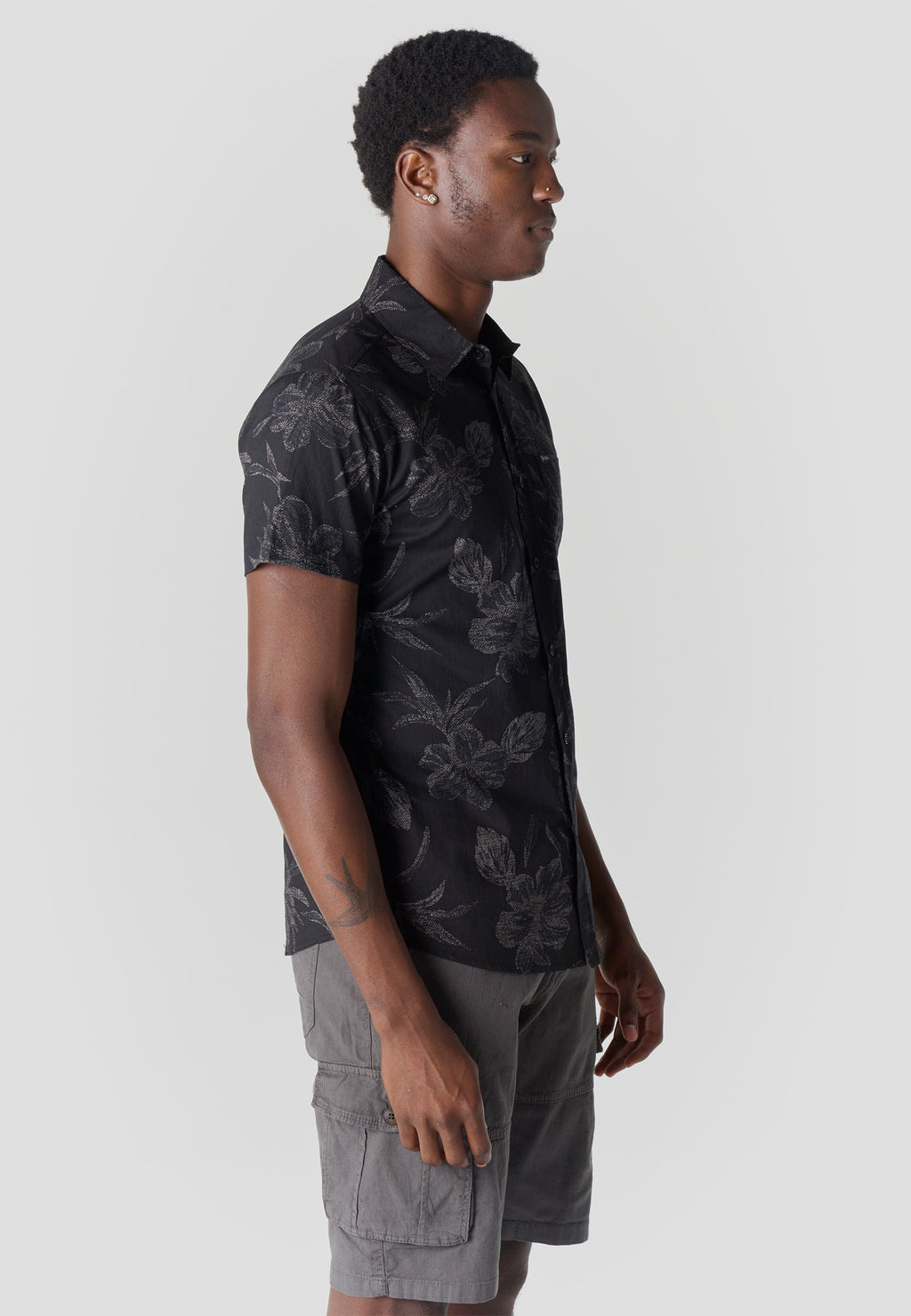Chemise décontractée tropicale en coton à manches courtes pour homme noir - Koroshi 2611CC43