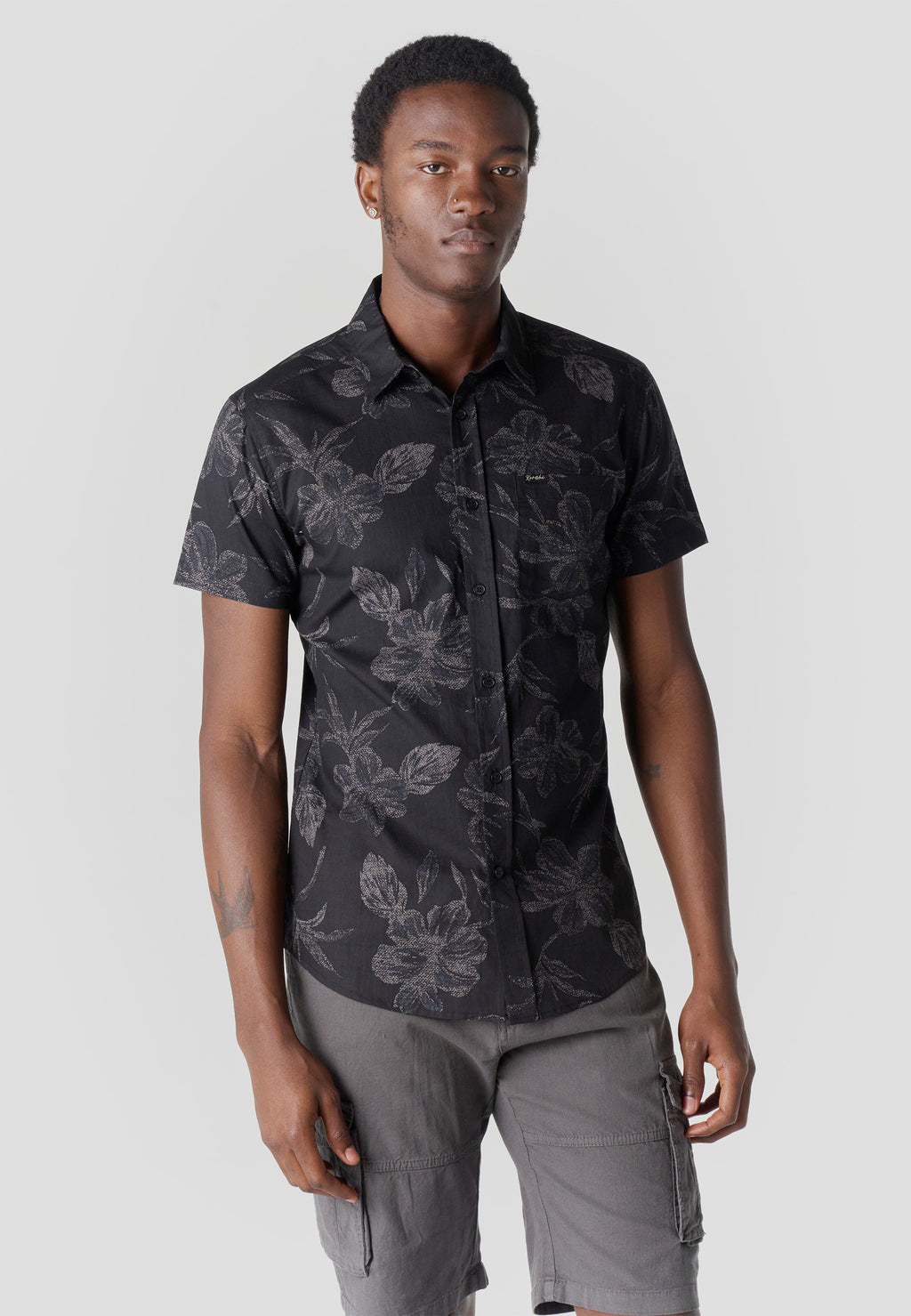 Chemise décontractée tropicale en coton à manches courtes pour homme noir - Koroshi 2611CC43