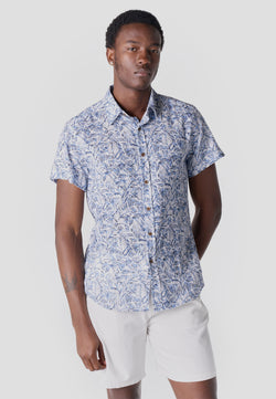 Camisa casual estampada tropical algodón slub manga corta hombre blanco - Koroshi 2611CC45