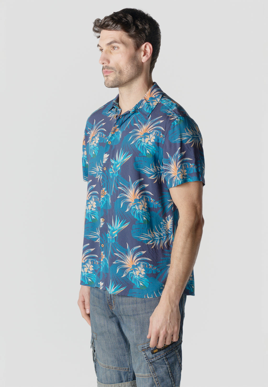 Camisa relaxed estampado étnico azteca viscosa manga corta hombre azul - Koroshi 2611CC49