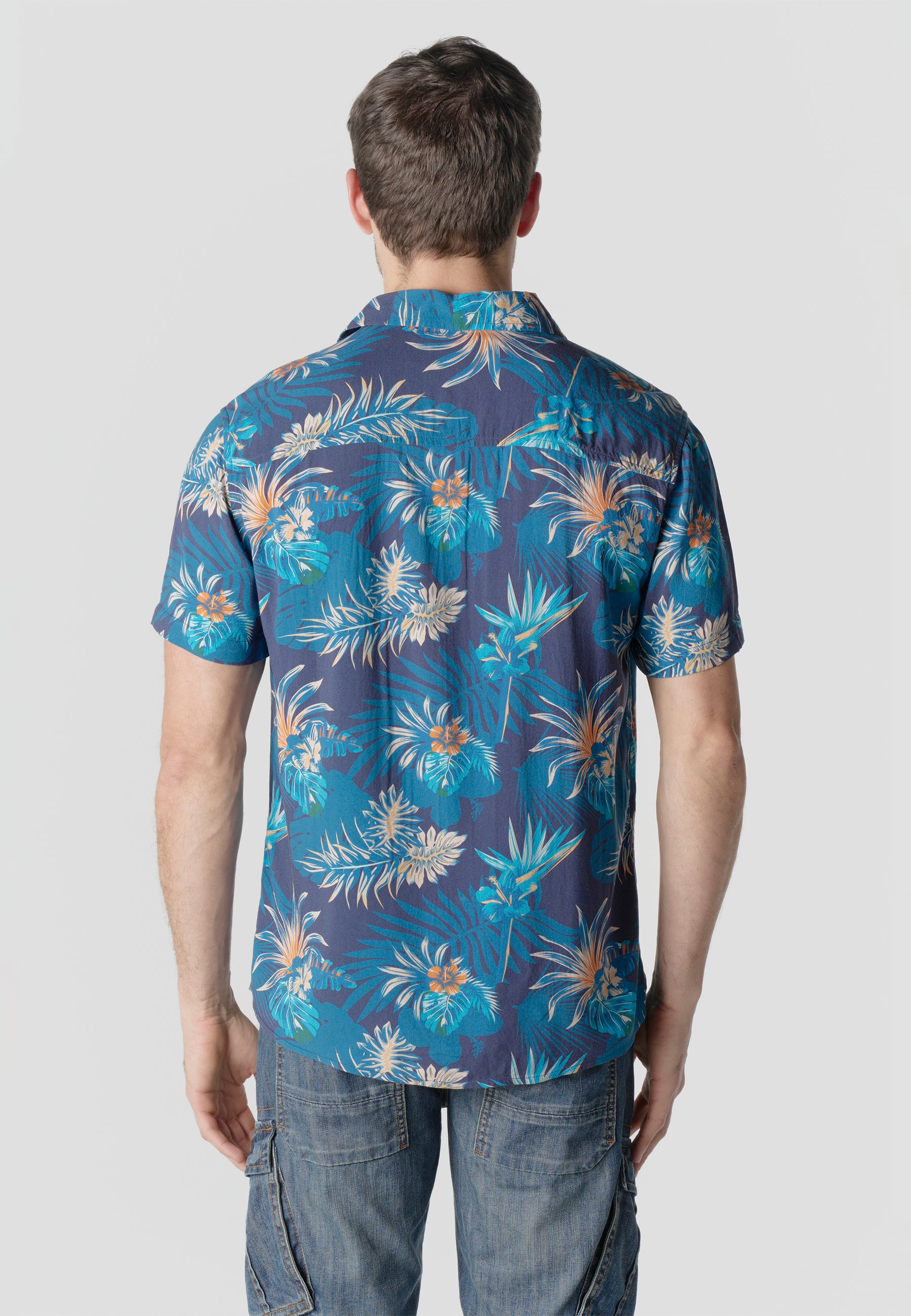 Camisa relaxed estampado étnico azteca viscosa manga corta hombre azul - Koroshi 2611CC49