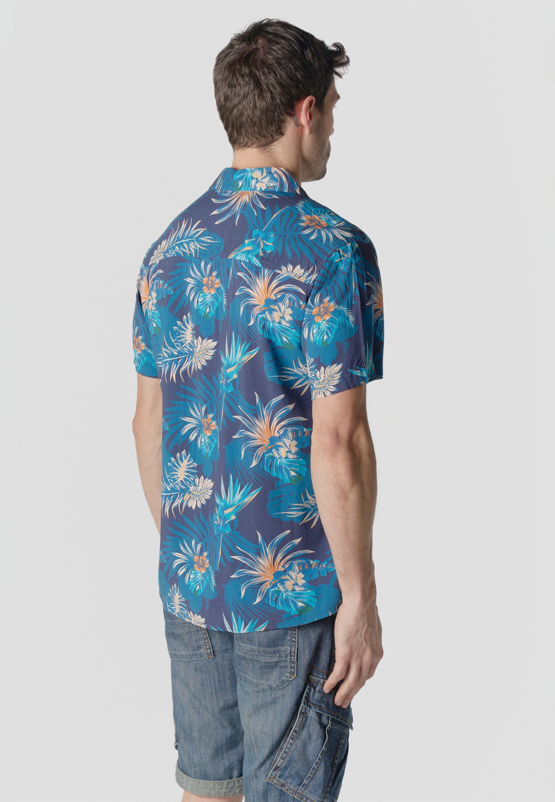 Camisa relaxed estampado étnico azteca viscosa manga corta hombre azul - Koroshi 2611CC49