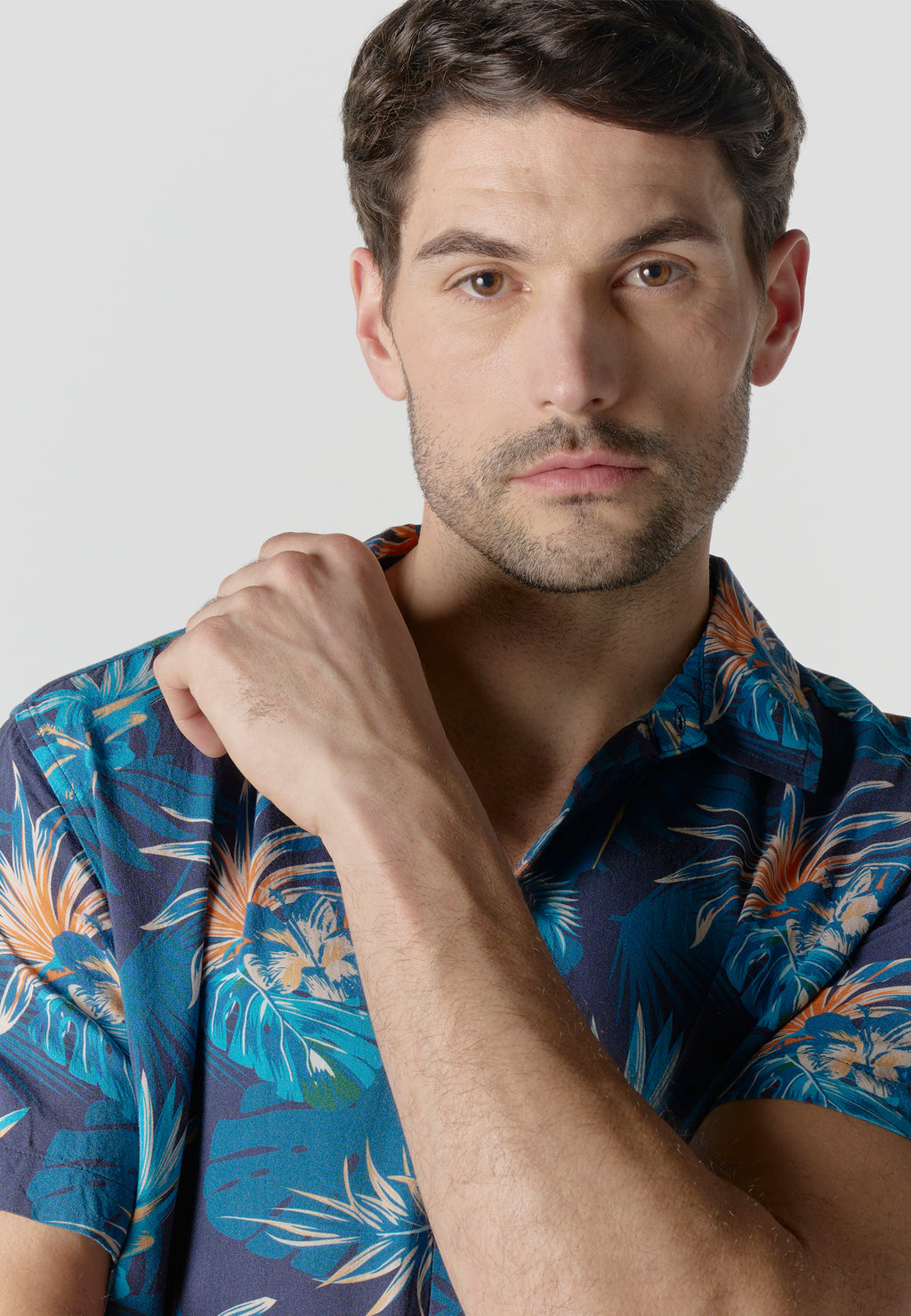 Camisa relaxed estampado étnico azteca viscosa manga corta hombre azul - Koroshi 2611CC49