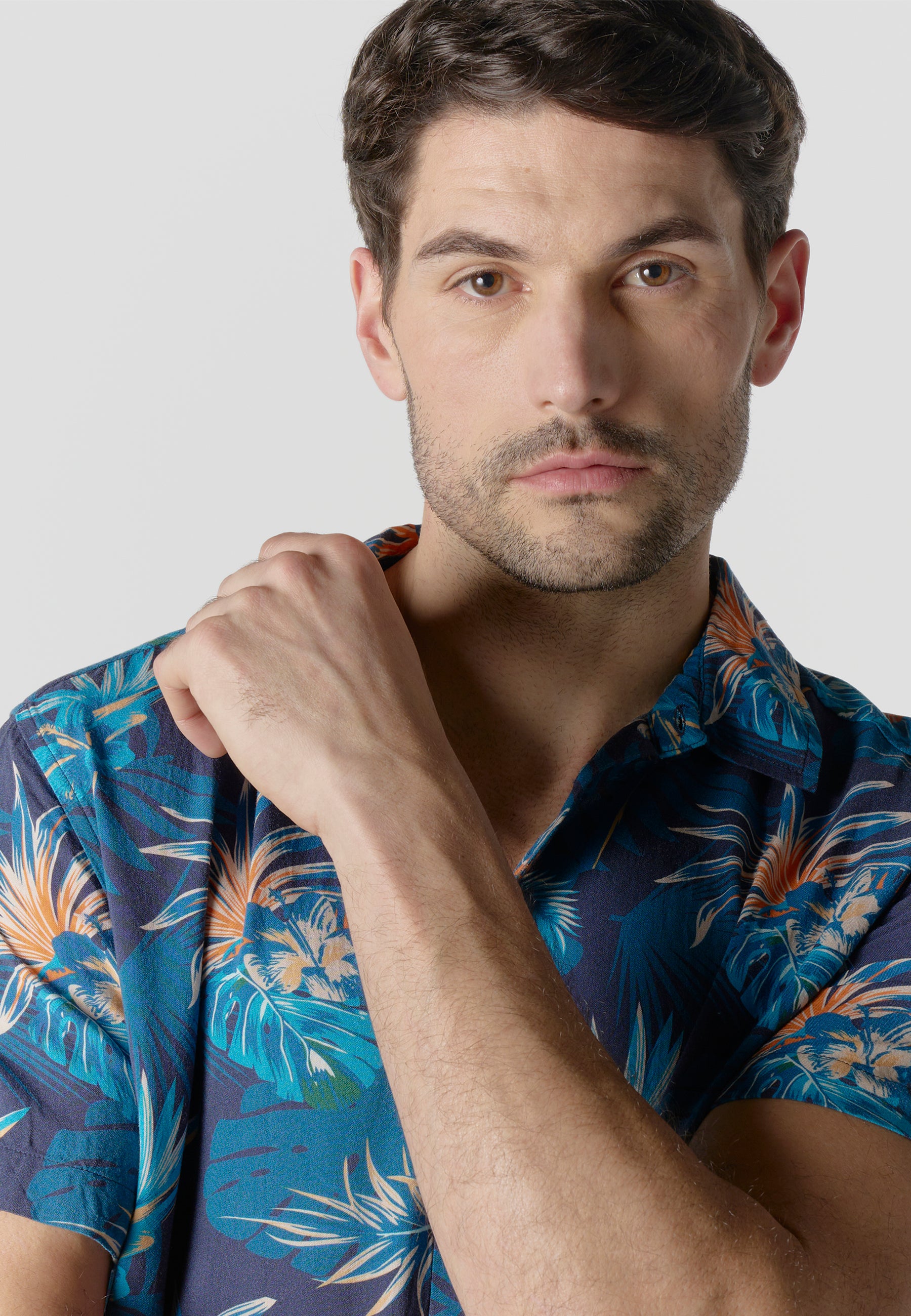 Camisa relaxed estampado étnico azteca viscosa manga corta hombre azul - Koroshi 2611CC49