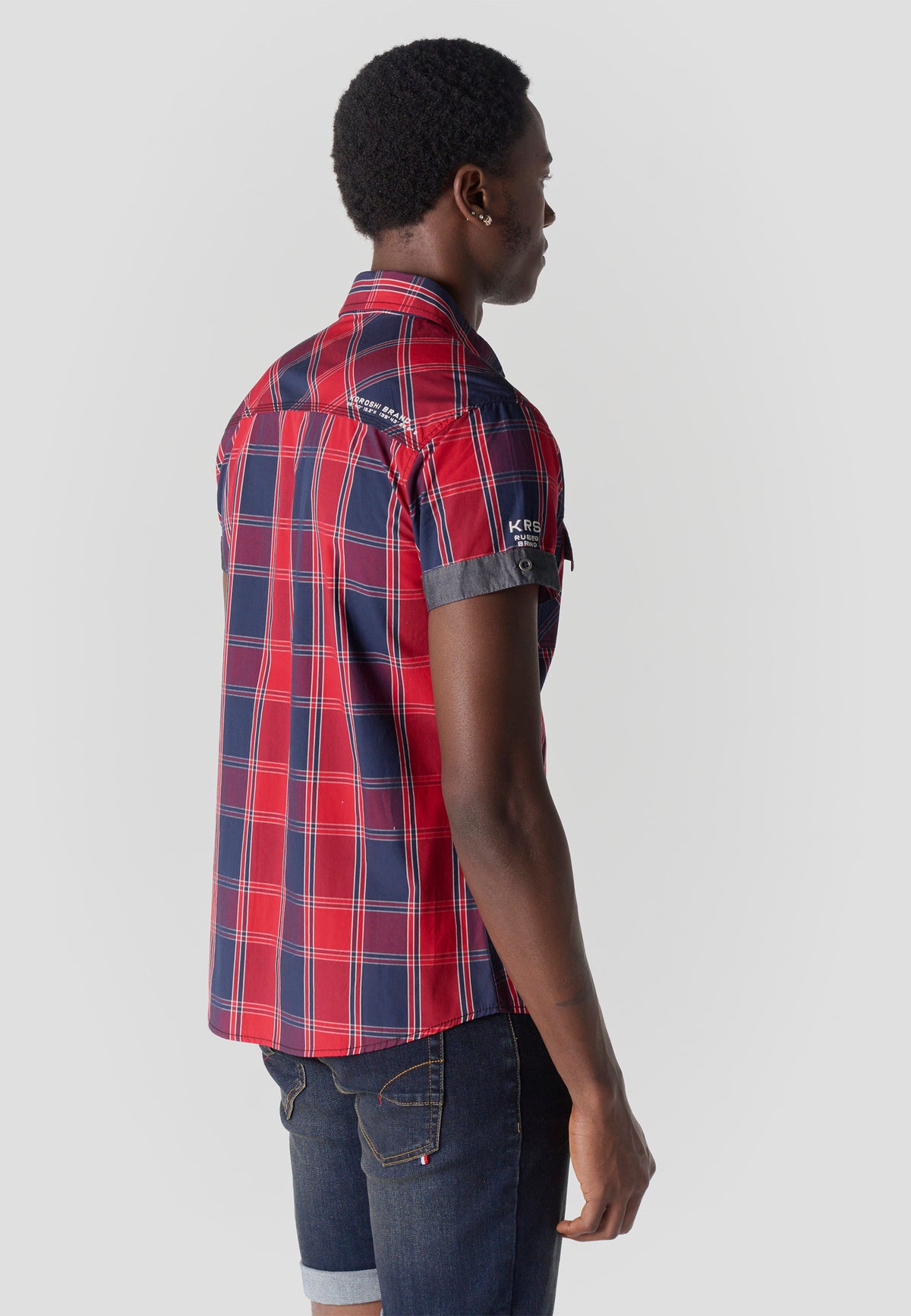 Red men's short-sleeved poplin checkered shirt - Koroshi 2611CC57