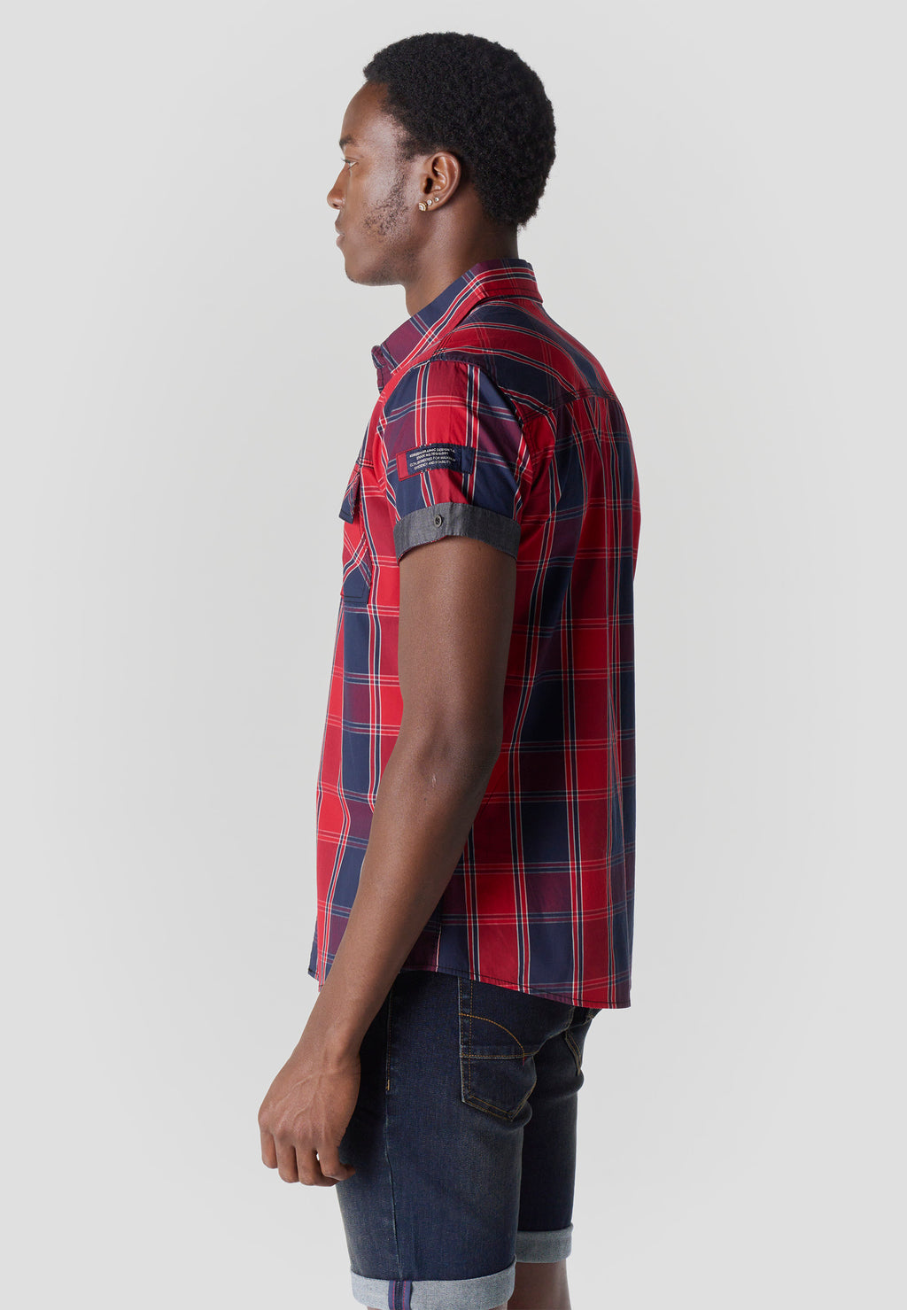 Red men's short-sleeved poplin checkered shirt - Koroshi 2611CC57