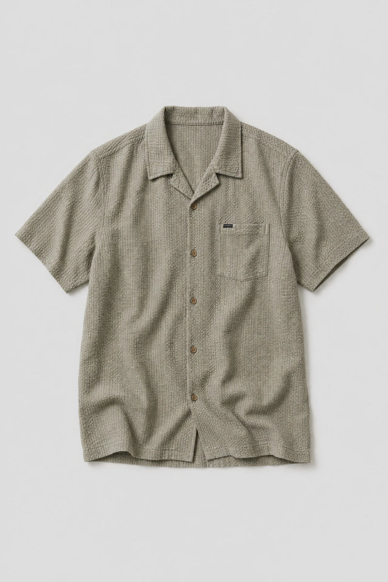 Camisa Hombre Manga Corta Cuello Cubano Algodón Kaki – Koroshi 2611CC61