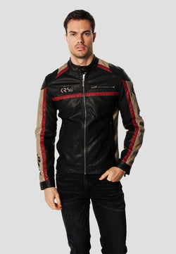 Blouson biker racing noir effet cuir homme - Koroshi 2611JA10