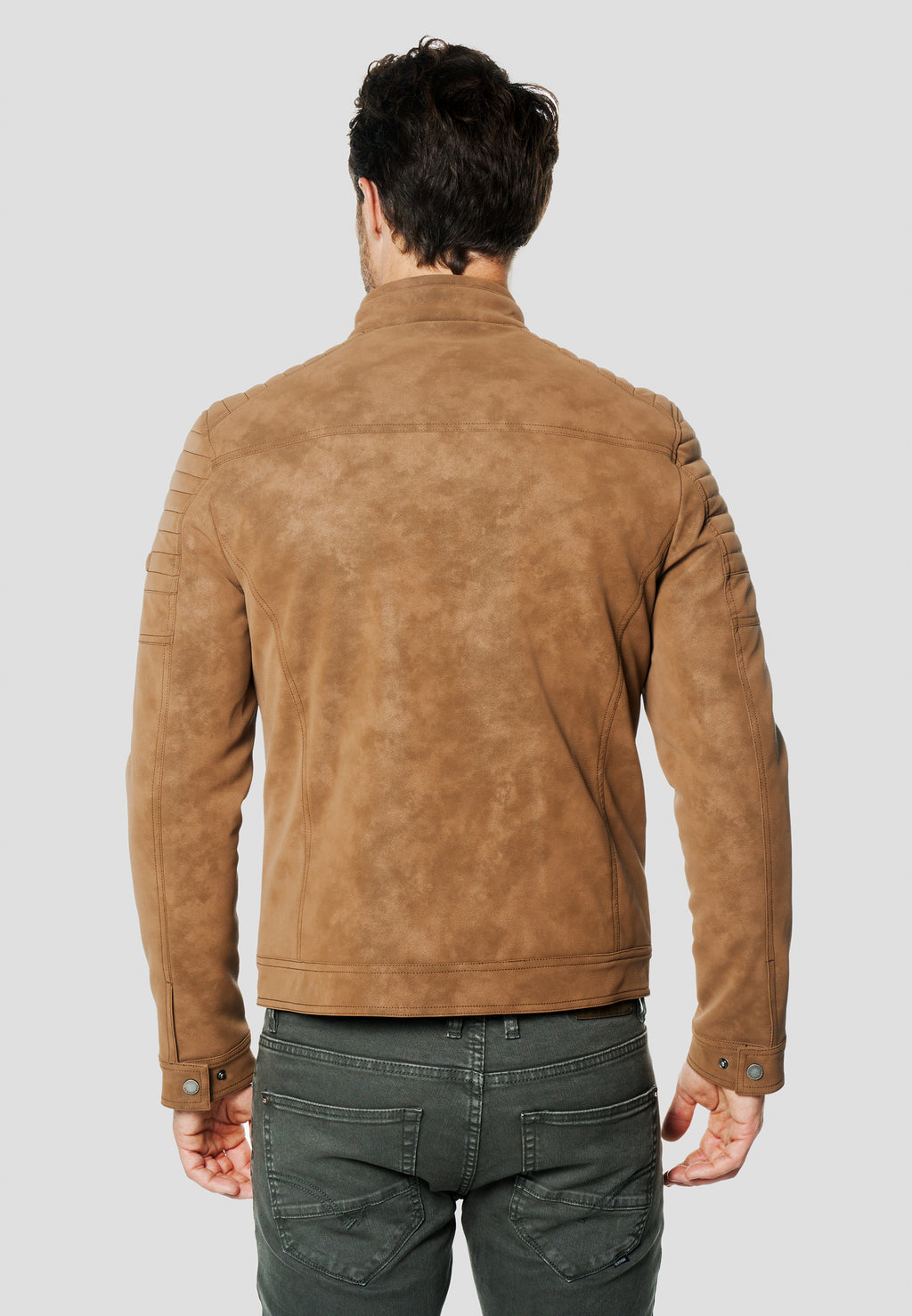 Braune Herren-Bikerjacke mit Wildledereffekt – Koroshi 2611JA11