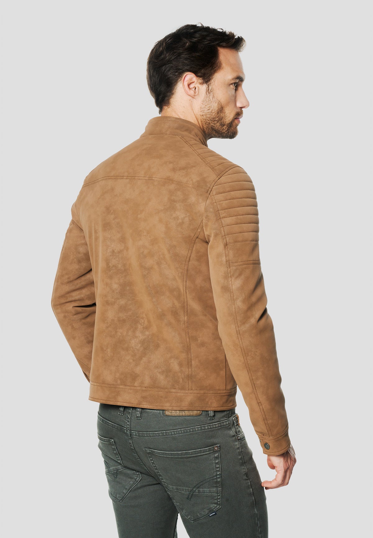 Braune Herren-Bikerjacke mit Wildledereffekt – Koroshi 2611JA11