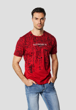 T-shirt homme rouge manches courtes imprimé all-over grunge - Koroshi 2611MC08