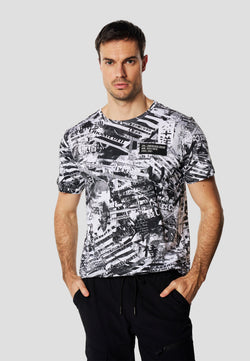 T-shirt homme blanc manches courtes all-over imprimé collage - Koroshi 2611MC11