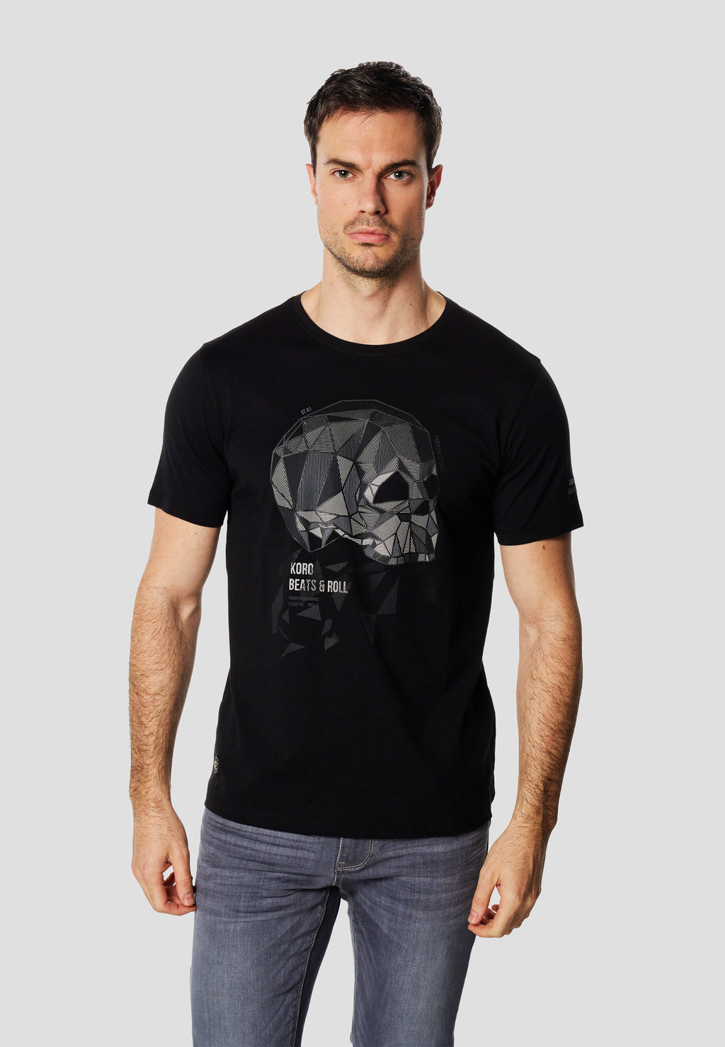 Kurzärmliges Herren-T-Shirt mit geometrischem Totenkopf-Print, Schwarz – Koroshi 2611MC15