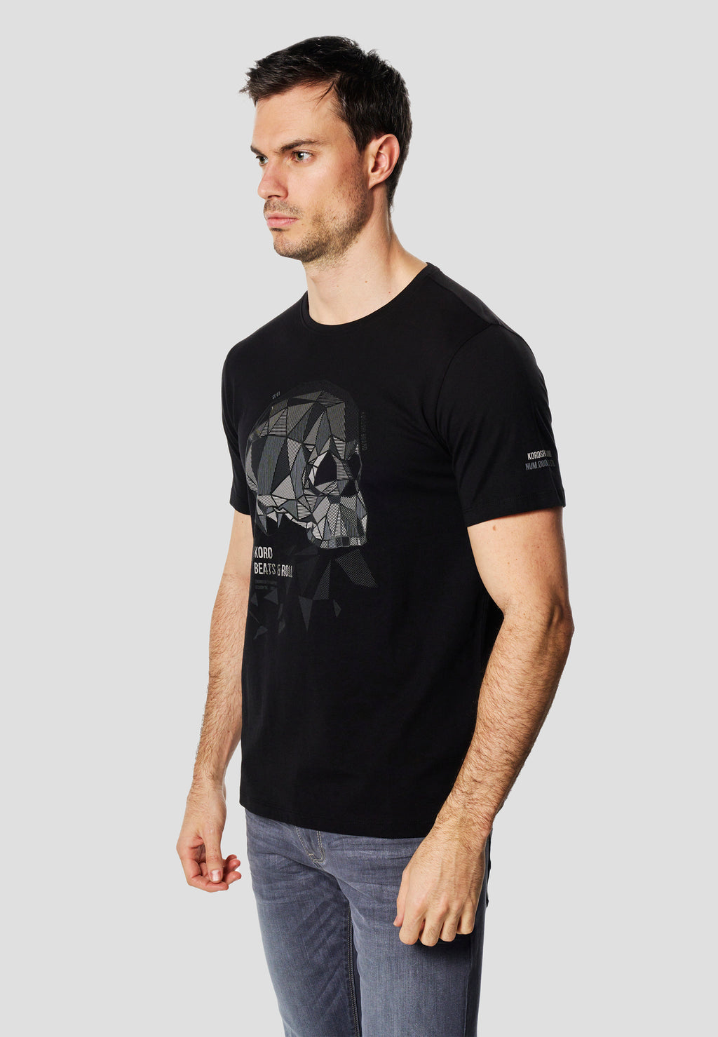 Kurzärmliges Herren-T-Shirt mit geometrischem Totenkopf-Print, Schwarz – Koroshi 2611MC15