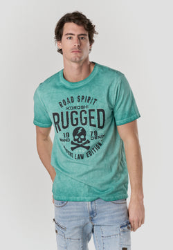 Camiseta lavada print rugged calavera manga corta hombre menta - Koroshi 2611MC27