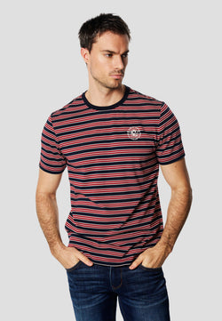 T-shirt rayé brodé poitrine manches courtes homme rouge - Koroshi 2611MC32
