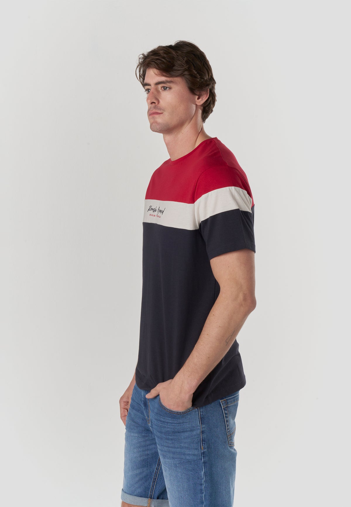 Samarreta color block logo màniga curta home navy - Koroshi 2611MC34