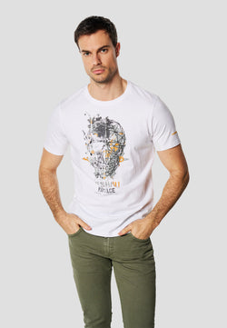 Weißes kurzärmliges Herren-T-Shirt mit Vintage-Totenkopf-Print – Koroshi 2611MC43