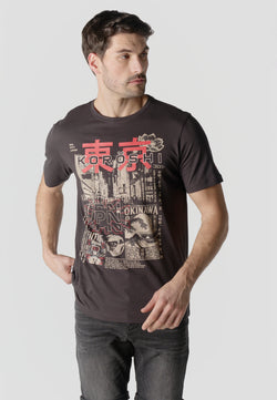 Tokyo print short sleeve men's anthracite t-shirt - Koroshi 2611MC52