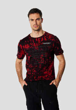 Red men's short sleeve all-over printed t-shirt - Koroshi 2611MC53