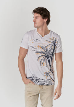 Samarreta henley estampat tropical màniga curta home crua - Koroshi 2611MC60