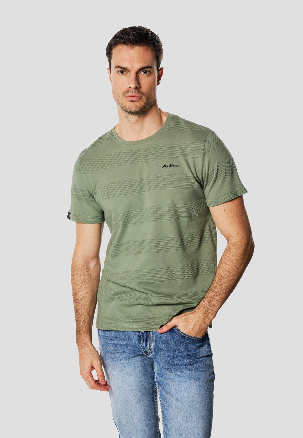 T-shirt texturé col rond manches courtes homme kaki - Koroshi 2611MC61