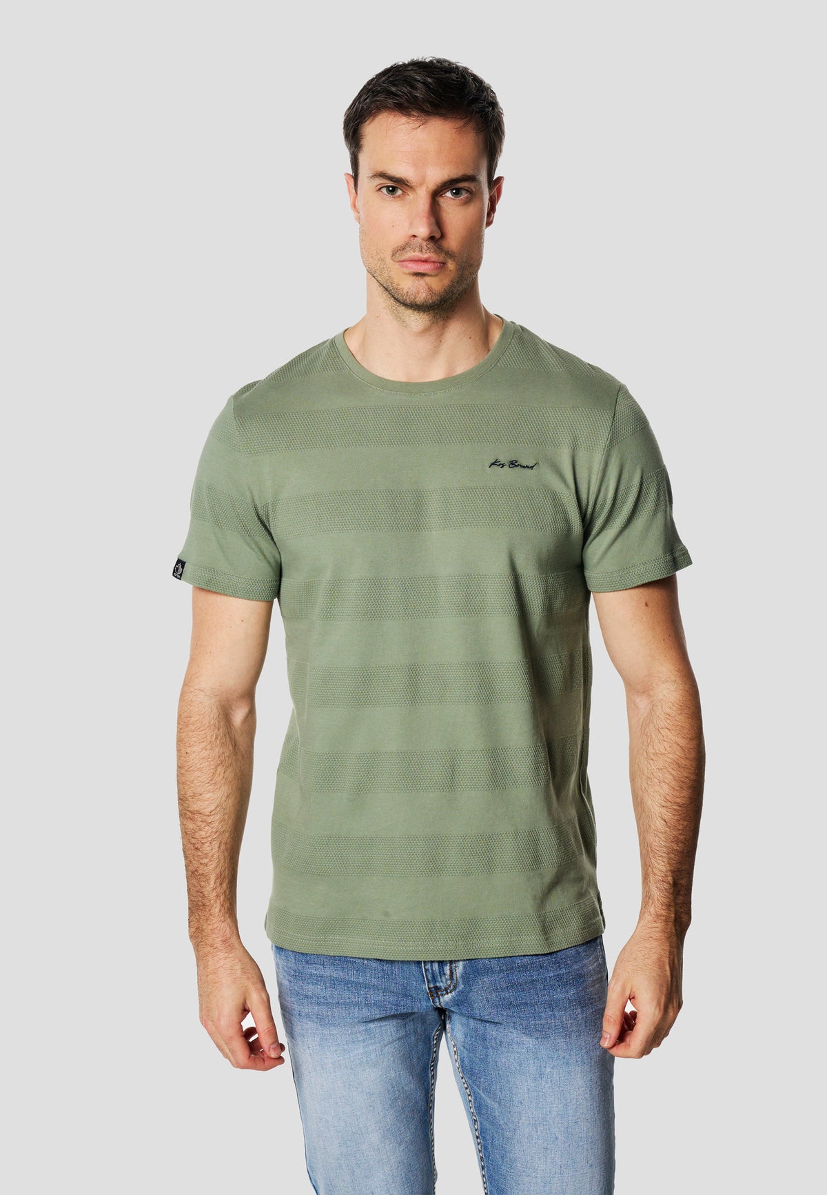 T-shirt texturé col rond manches courtes homme kaki - Koroshi 2611MC61