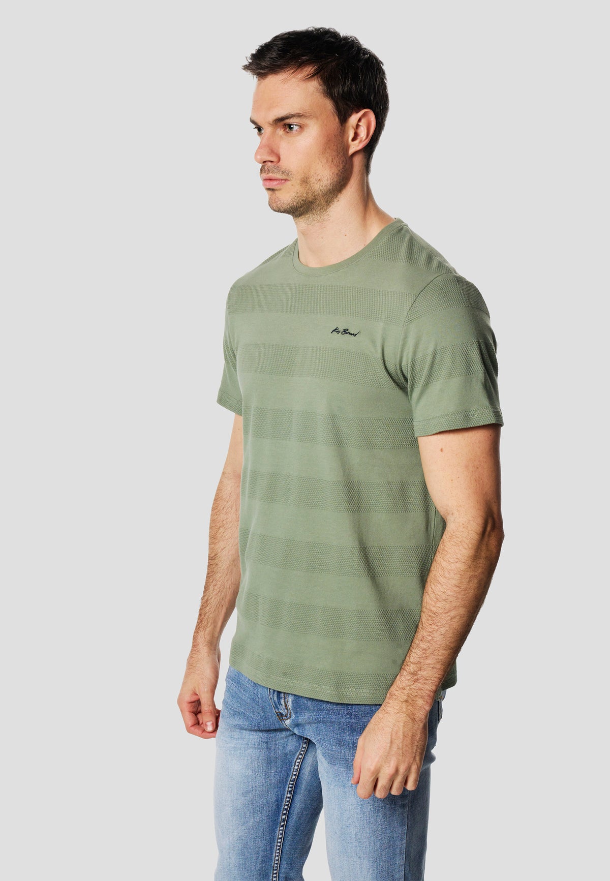 T-shirt texturé col rond manches courtes homme kaki - Koroshi 2611MC61