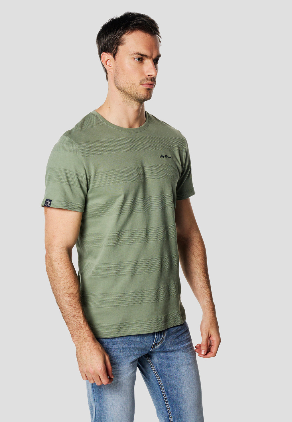 T-shirt texturé col rond manches courtes homme kaki - Koroshi 2611MC61