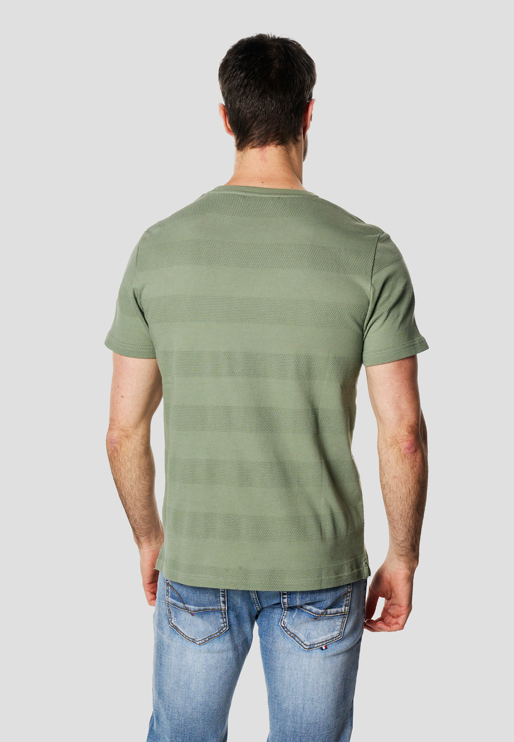 T-shirt texturé col rond manches courtes homme kaki - Koroshi 2611MC61