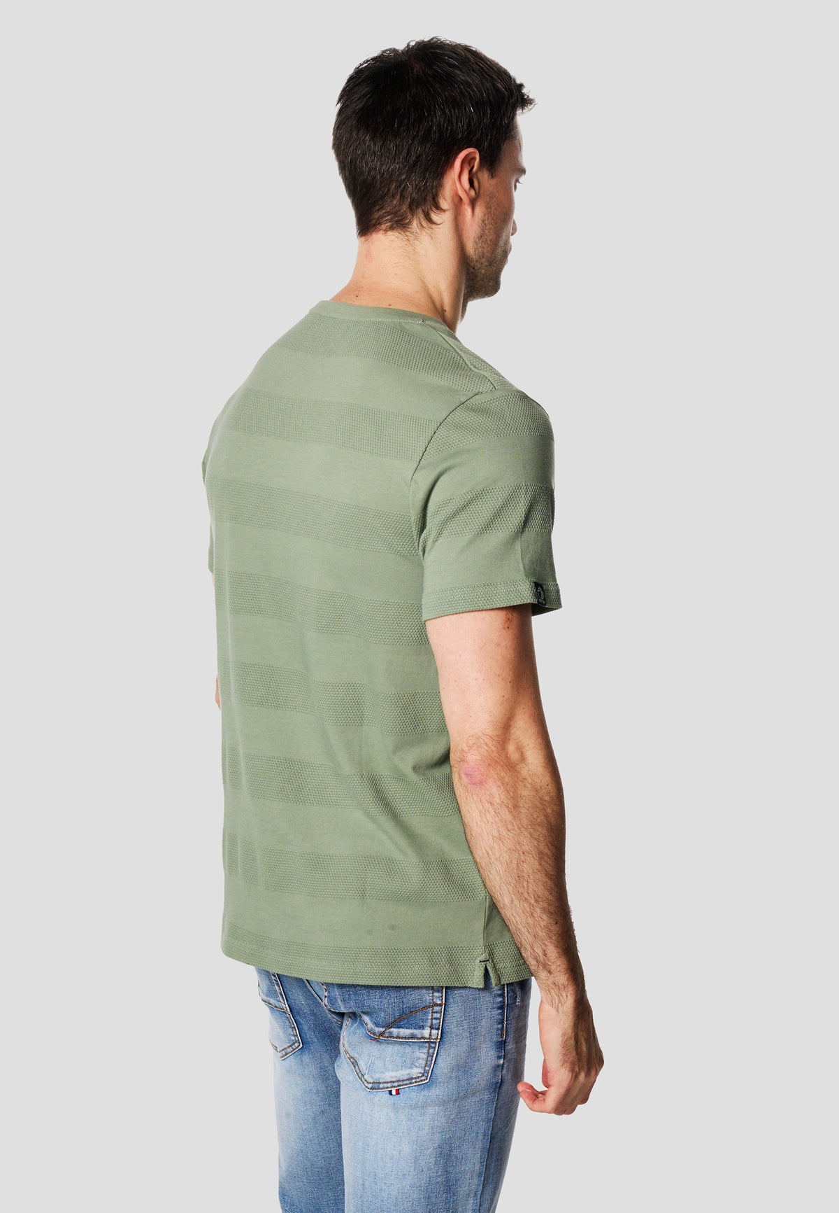 T-shirt texturé col rond manches courtes homme kaki - Koroshi 2611MC61