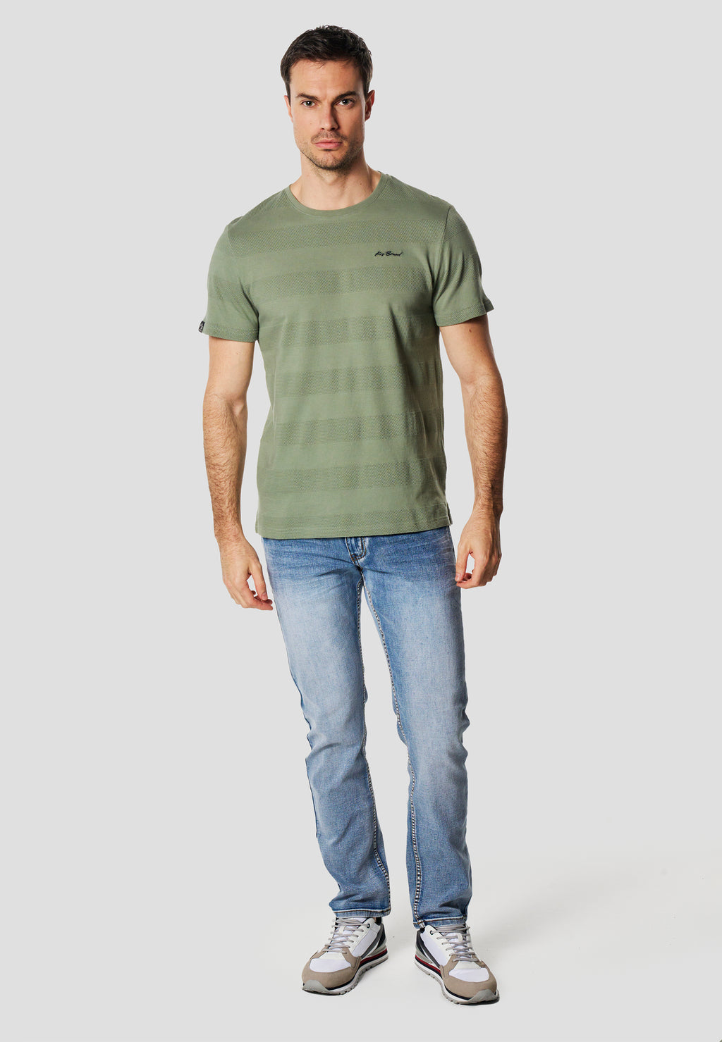 T-shirt texturé col rond manches courtes homme kaki - Koroshi 2611MC61