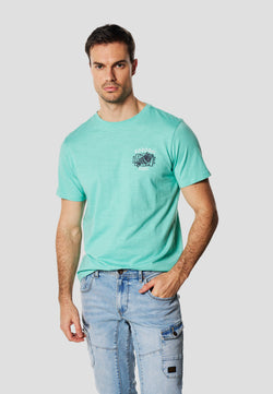 Camiseta algodón flameado print pecho manga corta hombre menta - Koroshi 2611MC64