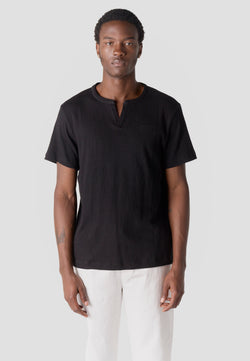 Men's black short sleeve opening collar textured t-shirt - Koroshi 2611MC65
