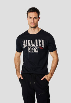 Men's short sleeve Harajuku print t-shirt navy - Koroshi 2611MC66